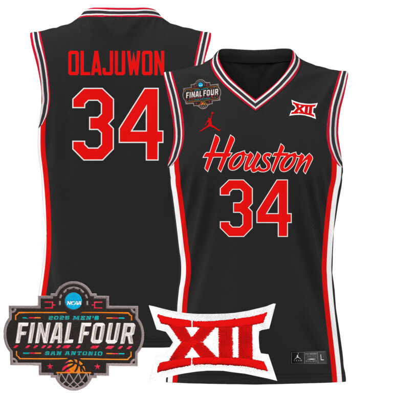 Men Houston Cougars #34 Olajuwon black 2025 Final Four Patch NCAA Jersey->more ncaa teams->NCAA Jersey